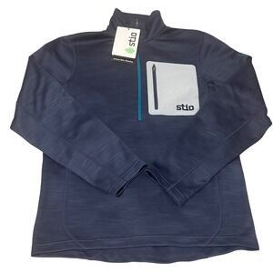 Stio Mens Medium Yeti Logo Quarter Zip Fleece Pullover‎ Navy Mountain Shadow